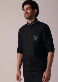 Timeless Black Short Kurta With Intricately Embroidered Bandi