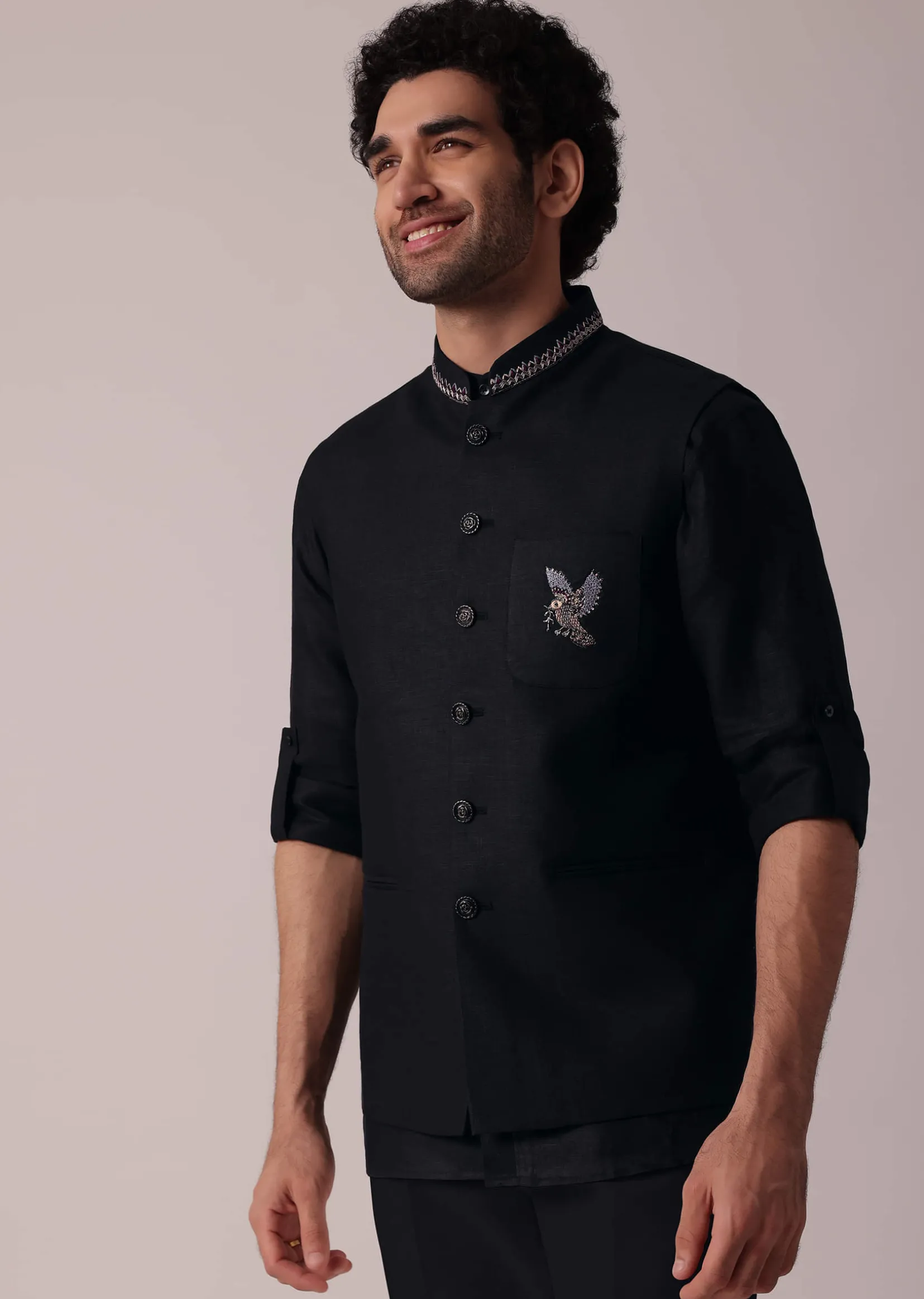 Timeless Black Short Kurta With Intricately Embroidered Bandi