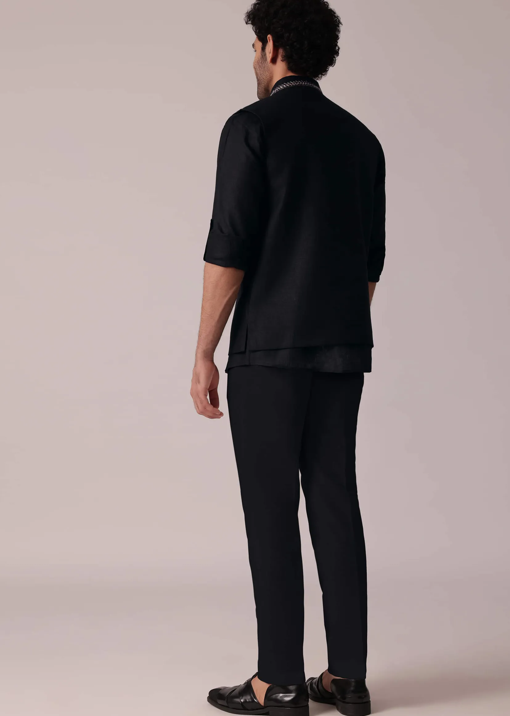 Timeless Black Short Kurta With Intricately Embroidered Bandi