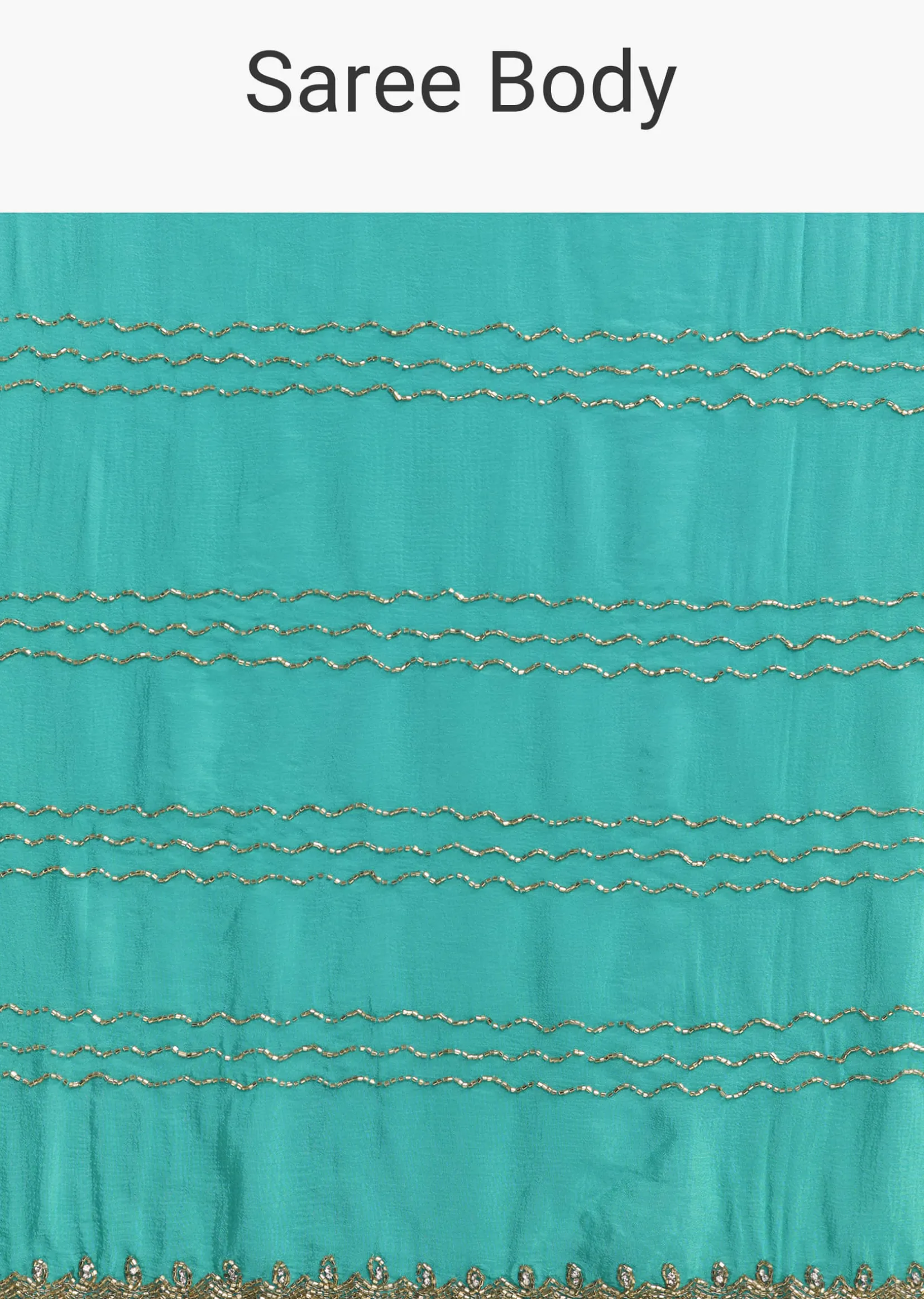 Turquoise Blue Embroidered Chinon Saree With Wavy Border