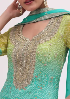 Turquoise Georgette Silk Kurta Palazzo Set