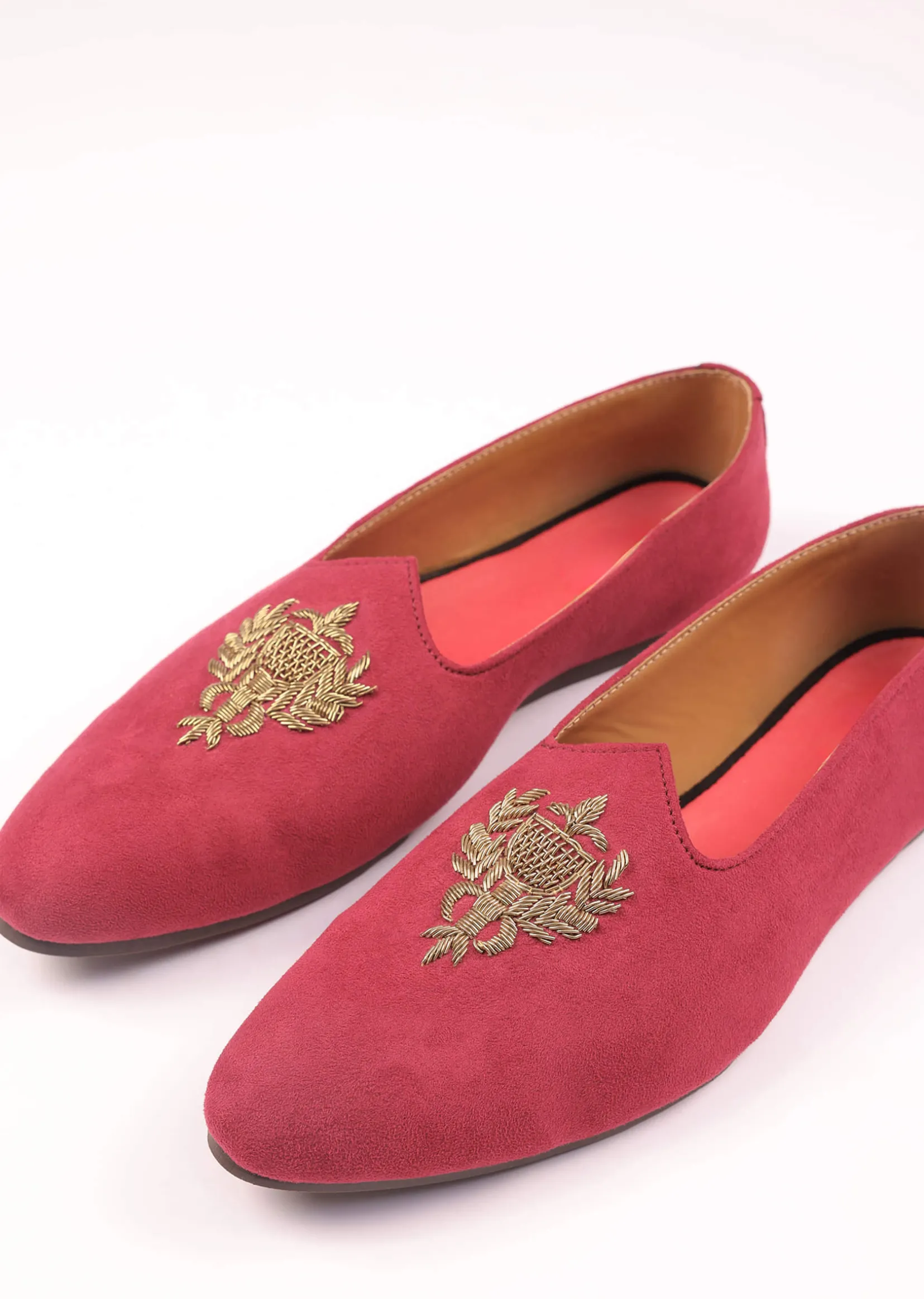Valentine Red Juttis For Men In Suede With Embroidery