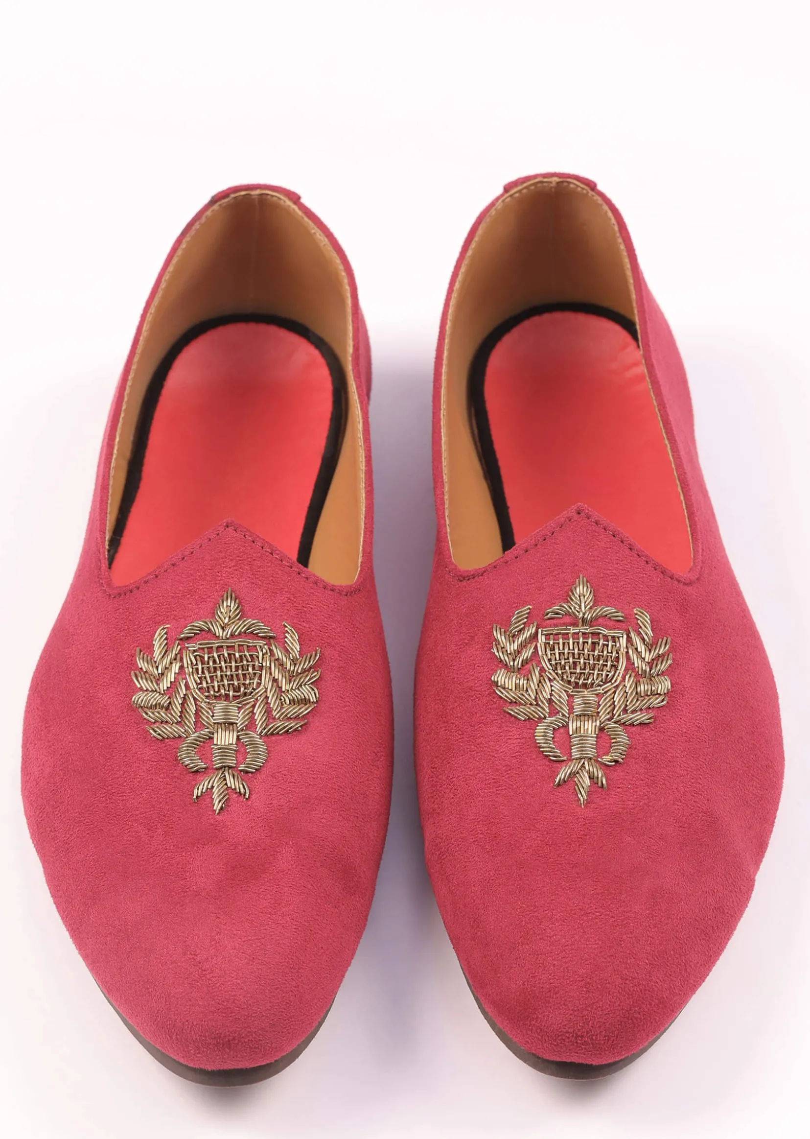 Valentine Red Juttis For Men In Suede With Embroidery