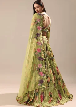 Verdant Green Printed Blouse And Skirt