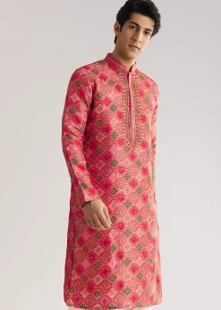 Violet Brocade Zipper Kurta Set With Mirror Work