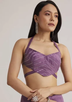 Violet Ombre Sequins Saree With Scallop Border