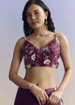 Violet Organza Saree With All Over Embroidered Floral Jaal