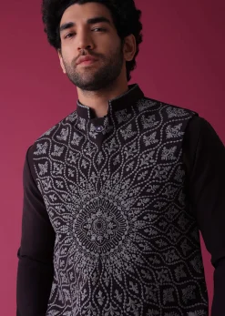 Violet Purple Jacket Kurta Set In Silk With Threadwork