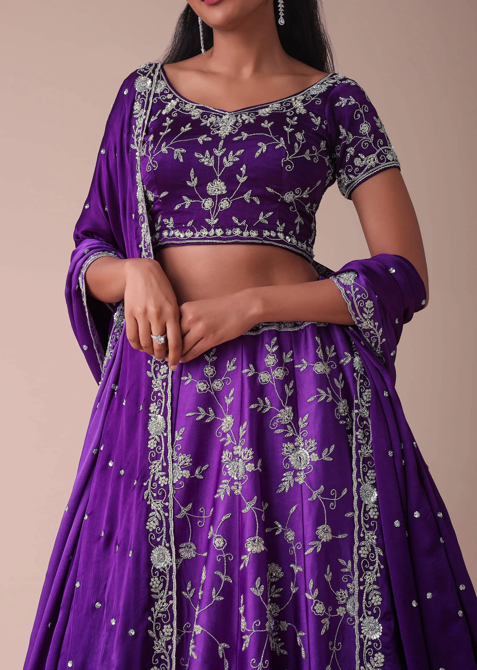 Violet Purple Ombre Lehenga With Handwork Embroidery
