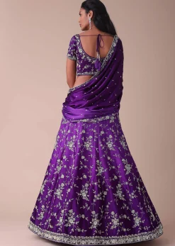 Violet Purple Ombre Lehenga With Handwork Embroidery