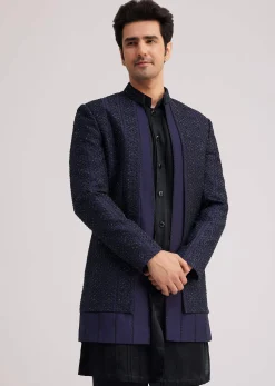Violet Silk Indo Western Set With Sequins And Thread Work