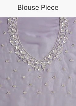Violet Tissue Saree With Floral Embroidery And Scallop Border