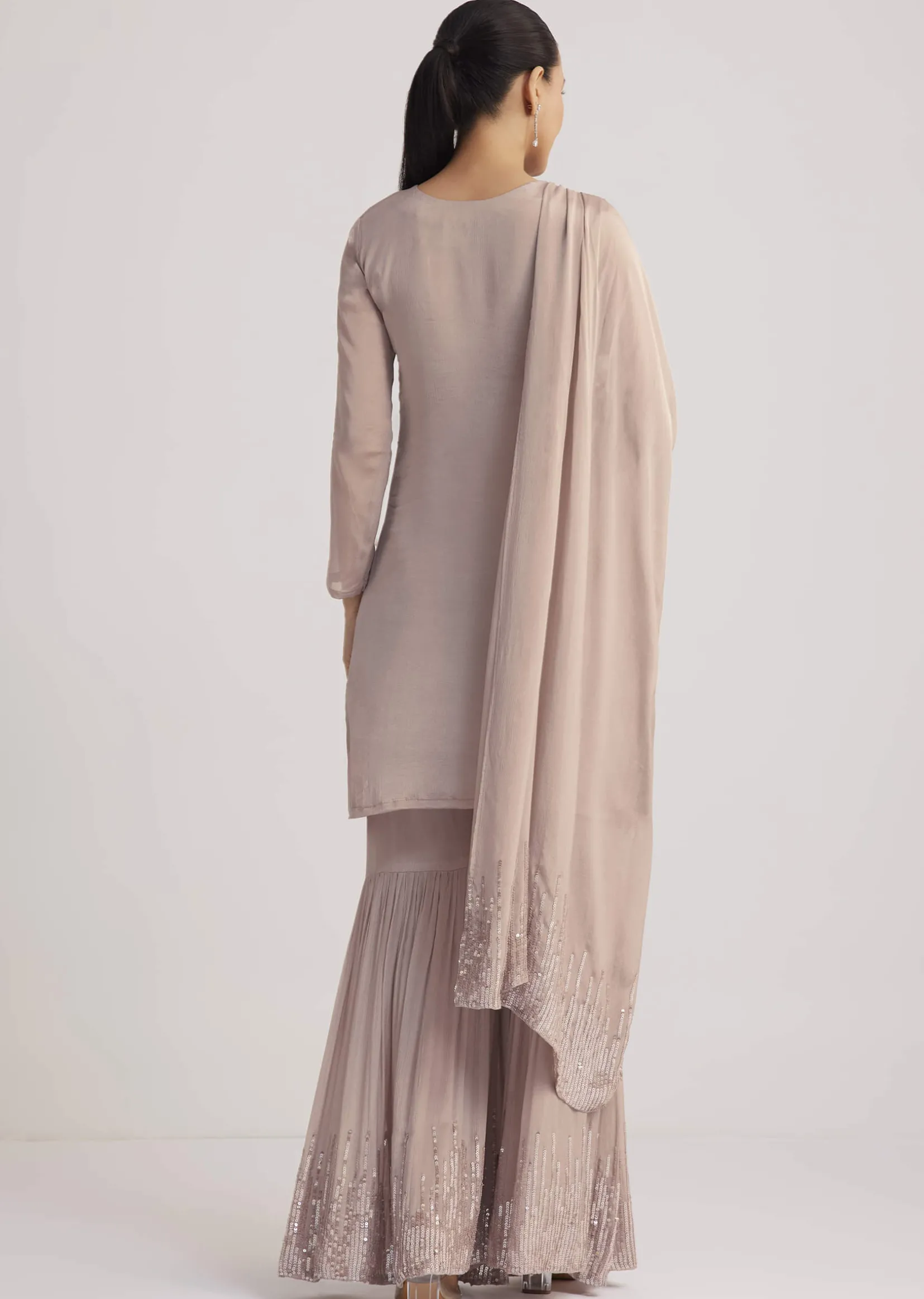 Warm Grey Sequined Chinon Sharara Set