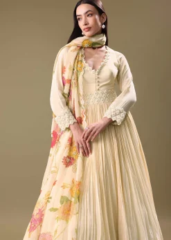 Warm Ivory Beaded Long Suit With Dupatta