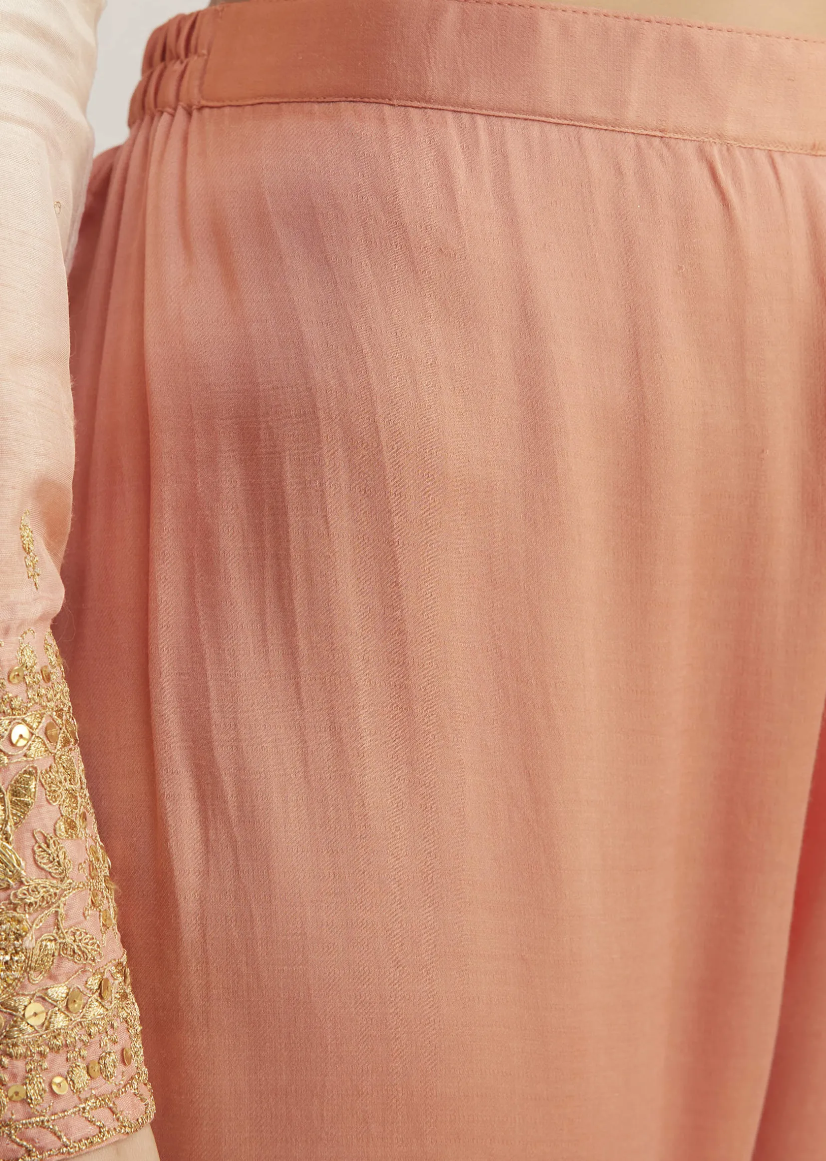 White and Peach Ombre Embroidered Suit
