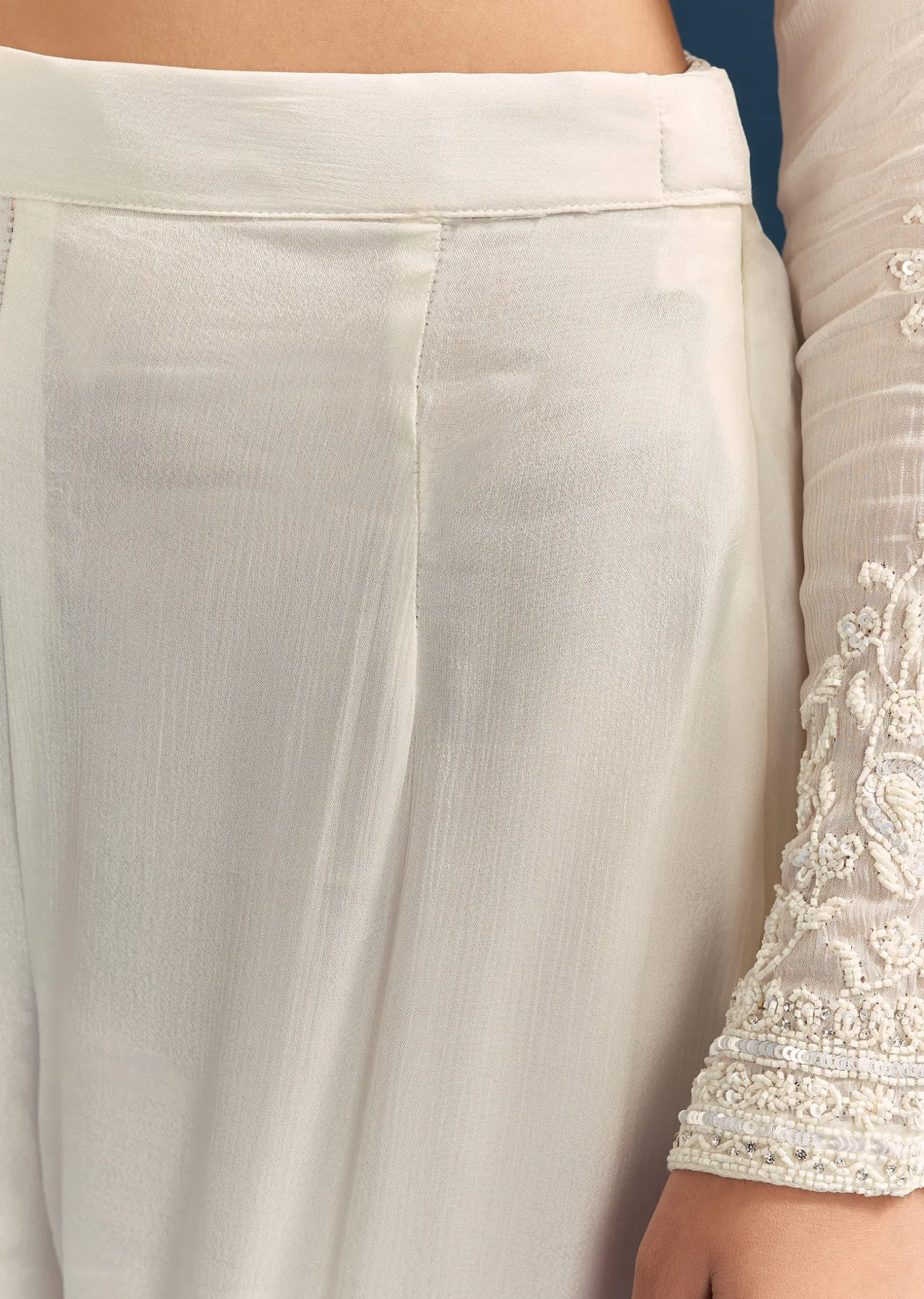 White Chinon Kurta Set With Sequins And Cut Dana Work