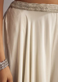 White Crepe Crop Top Set With Sequins Work And Dupatta