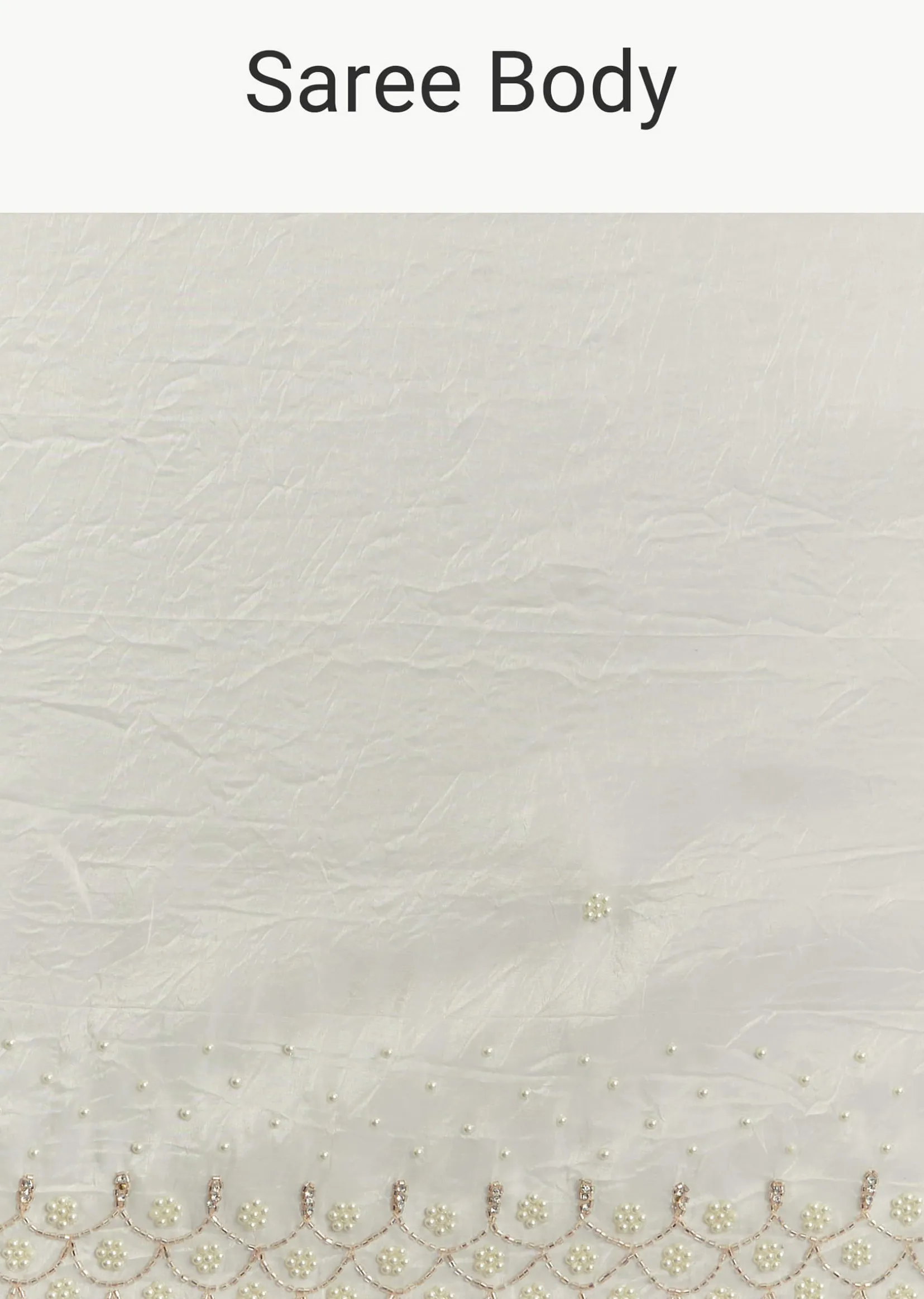 White Crepe Tissue Saree With Moti Beads And Cutdana Embroidery