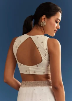 White Crushed Tissue Cutdana Embroidered Saree