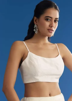 White Crushed Tissue Saree With Stones And Sequins Embroidery And Scallop Border
