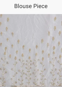 White Crushed Tissue Saree With Stones And Sequins Embroidery And Scallop Border