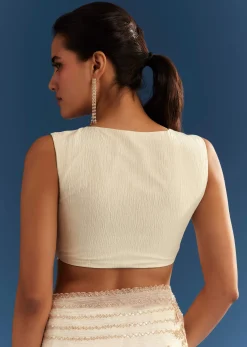 White Crushed Tissue Saree With Cutdana And Sequins Embroidery