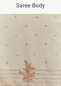White Crushed Tissue Saree With Cutdana And Sequins Embroidery
