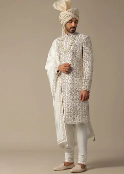 White Elegance Sherwani Set For Grooms