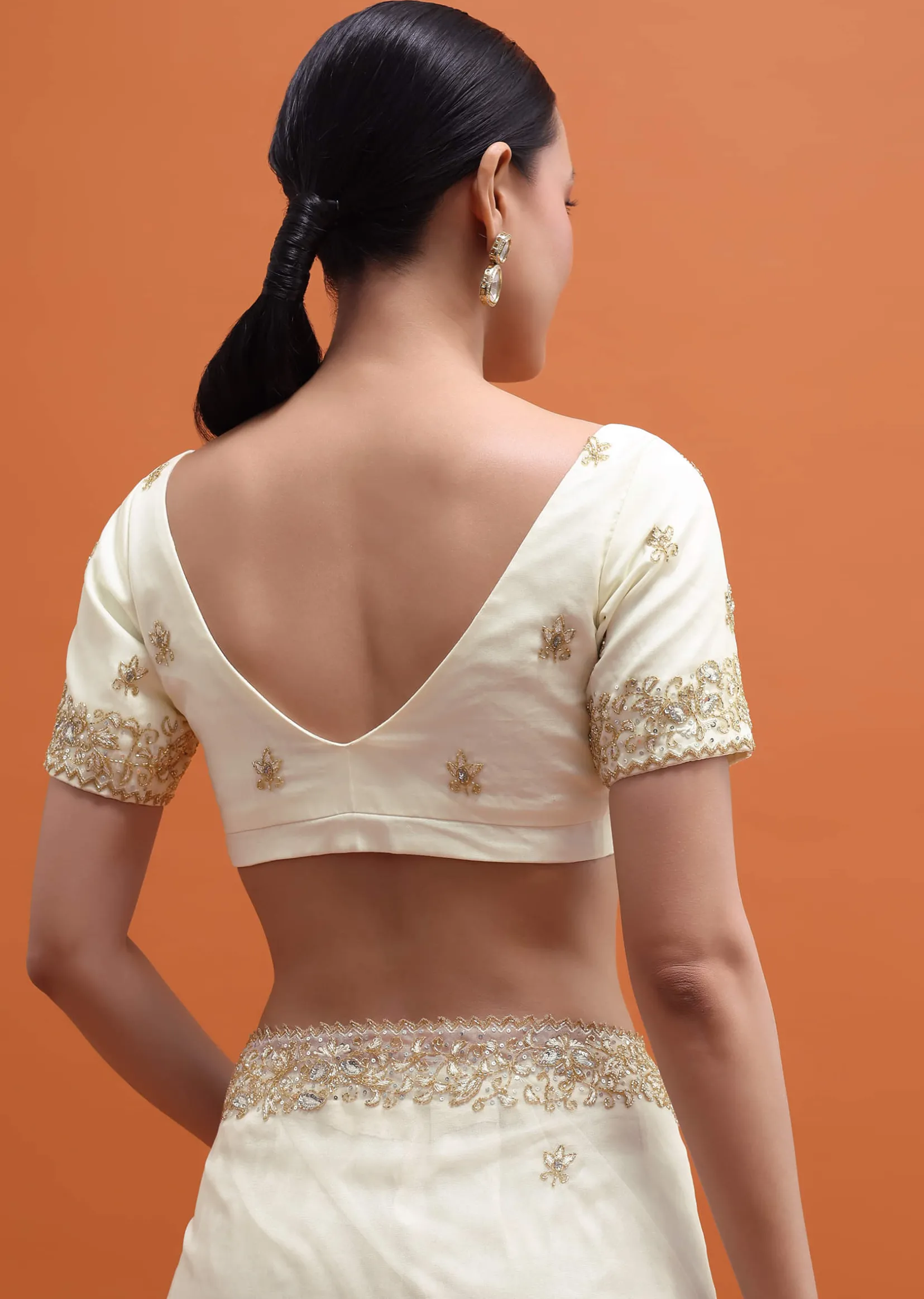 White Embroidered Border Saree With Unstitched Blouse