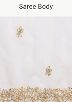 White Embroidered Border Saree With Unstitched Blouse