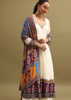 White Embroidered Crepe Kurta Suit Set