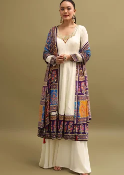 White Embroidered Crepe Kurta Suit Set
