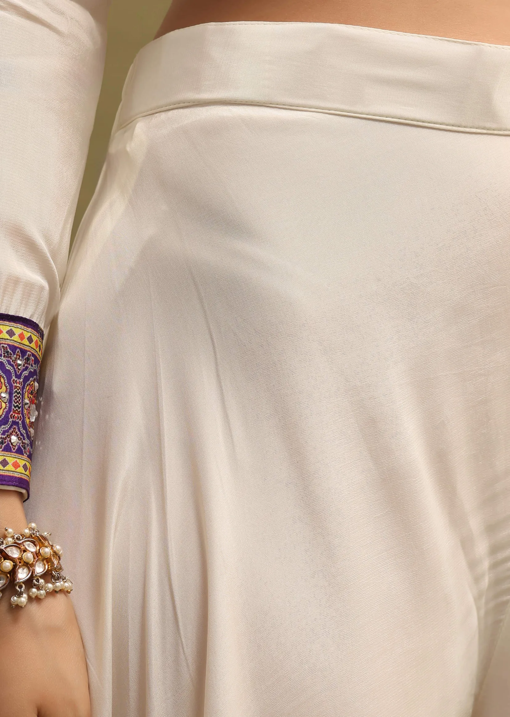 White Embroidered Crepe Kurta Suit Set