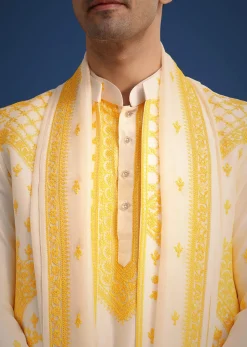 White Embroidered Jacket and Kurta Set With Dupatta