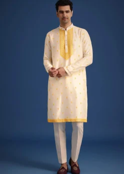 White Embroidered Jacket and Kurta Set With Dupatta
