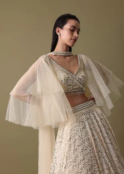 White Embroidered Lehenga And Blouse With Dupatta