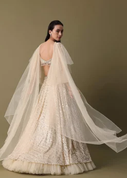 White Embroidered Lehenga And Blouse With Dupatta
