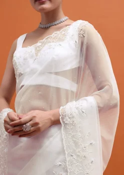White Embroidered Organza Saree