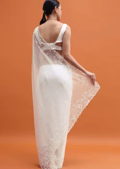 White Embroidered Organza Saree