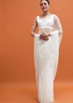 White Embroidered Organza Saree