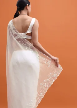 White Embroidered Organza Saree