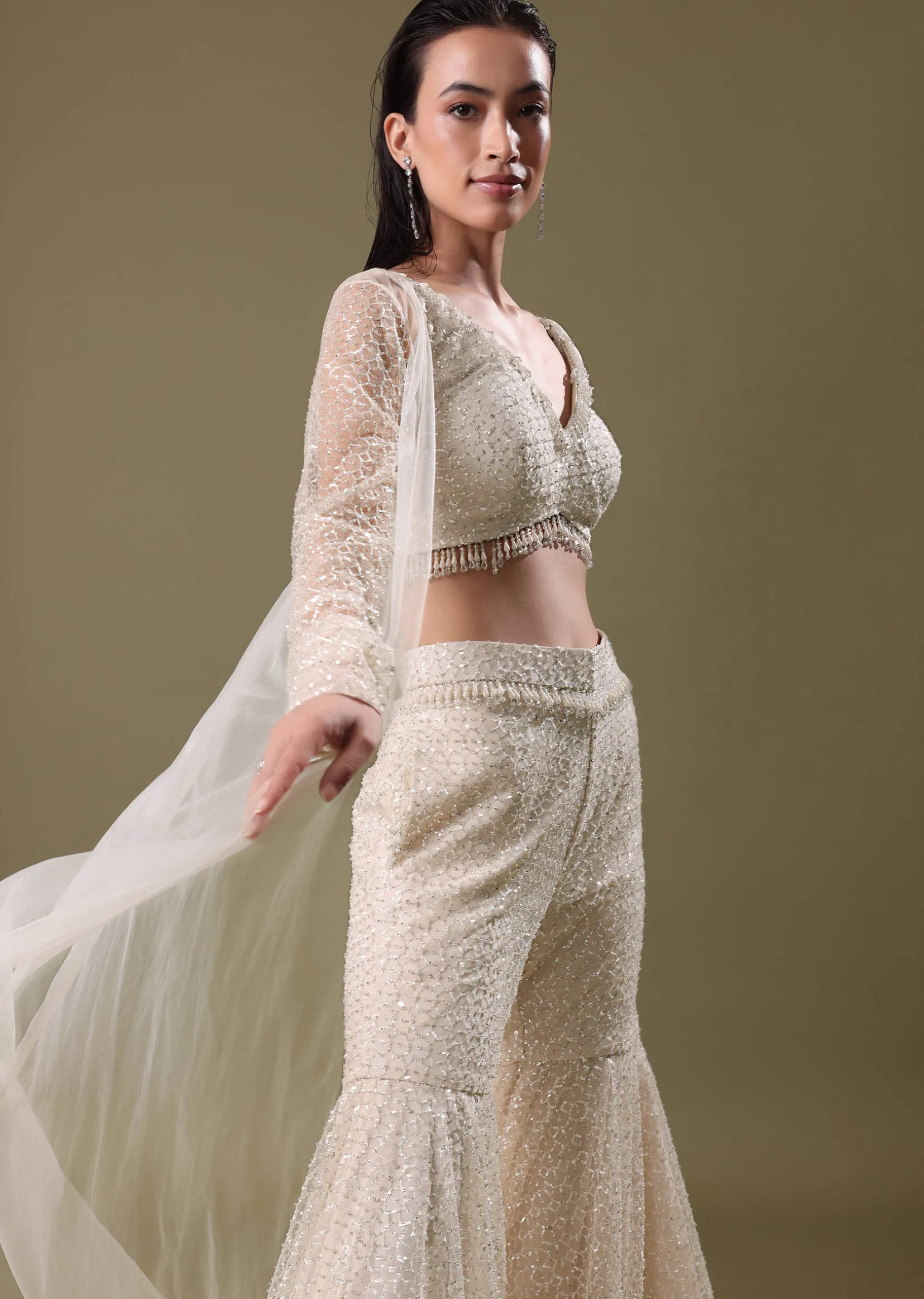 White Embroidered Sharara And Jacket