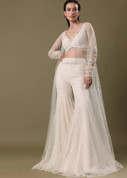 White Embroidered Sharara And Jacket