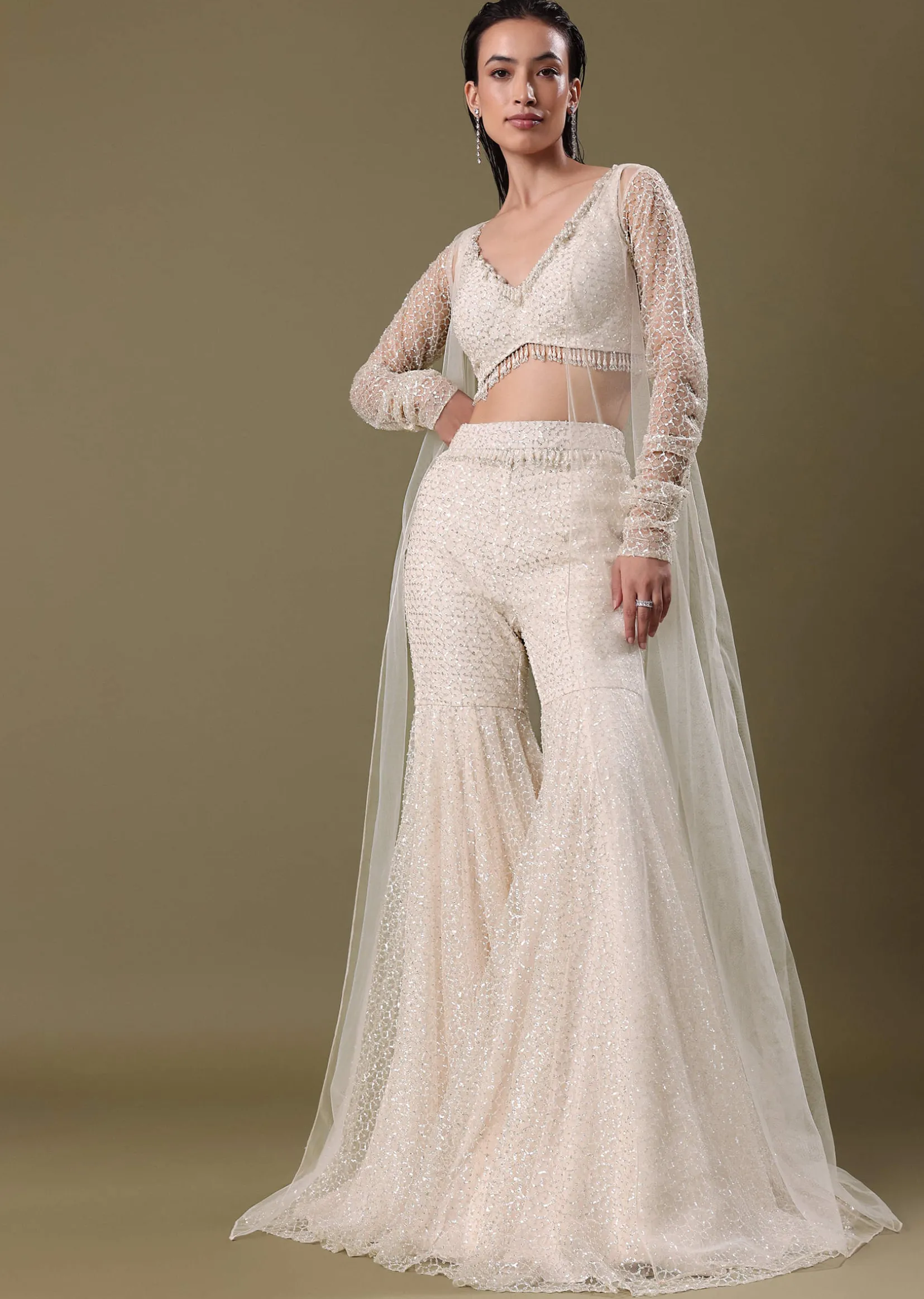 White Embroidered Sharara And Jacket