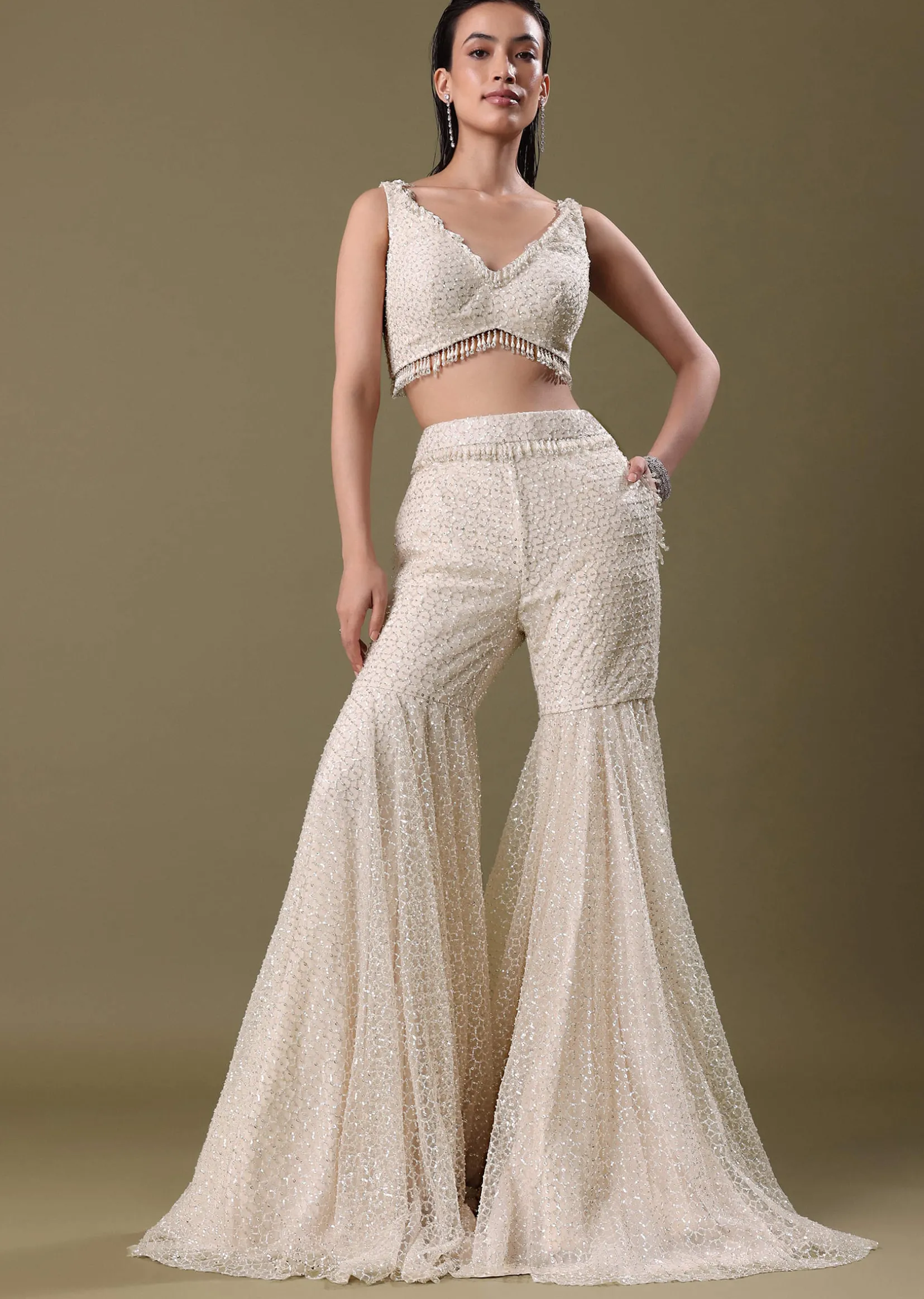 White Embroidered Sharara And Jacket