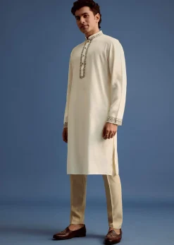 White Floral Block Printed Kurta Set
