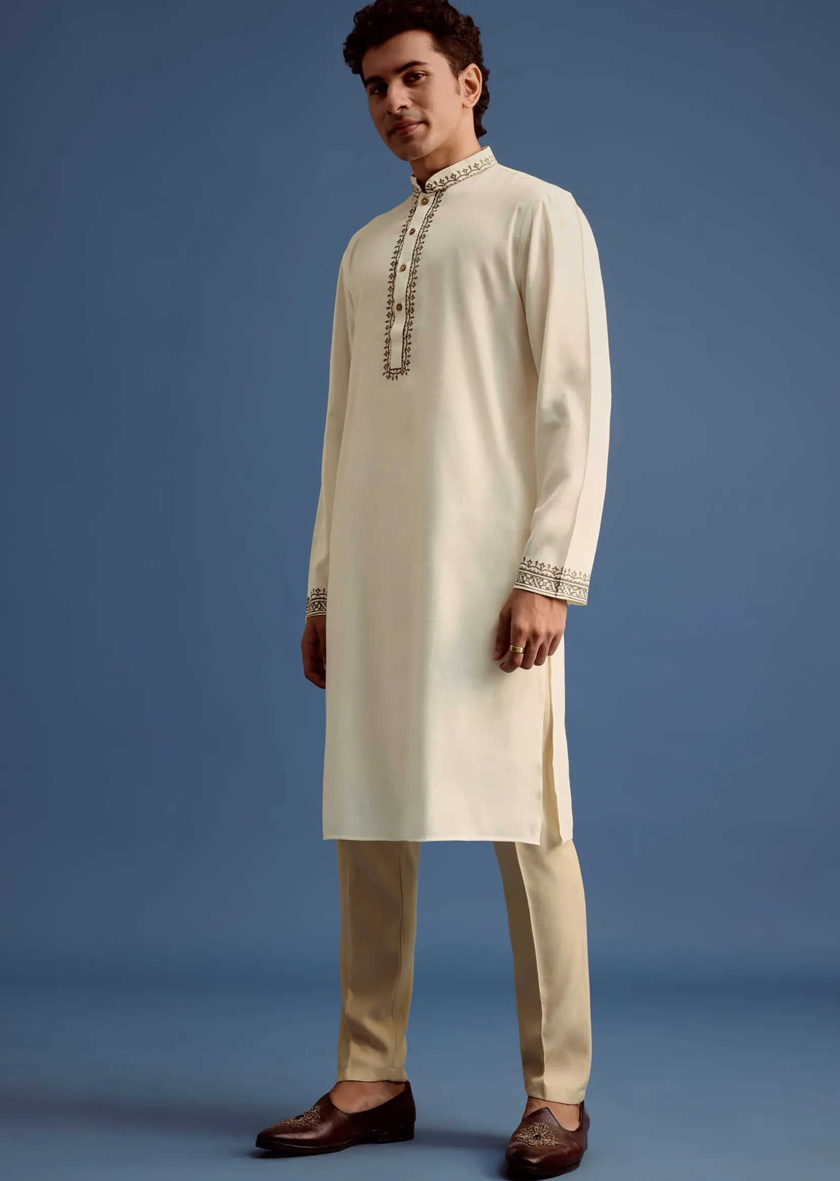White Floral Block Printed Kurta Set