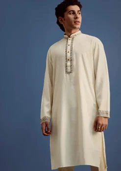 White Floral Block Printed Kurta Set