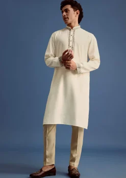 White Floral Block Printed Kurta Set