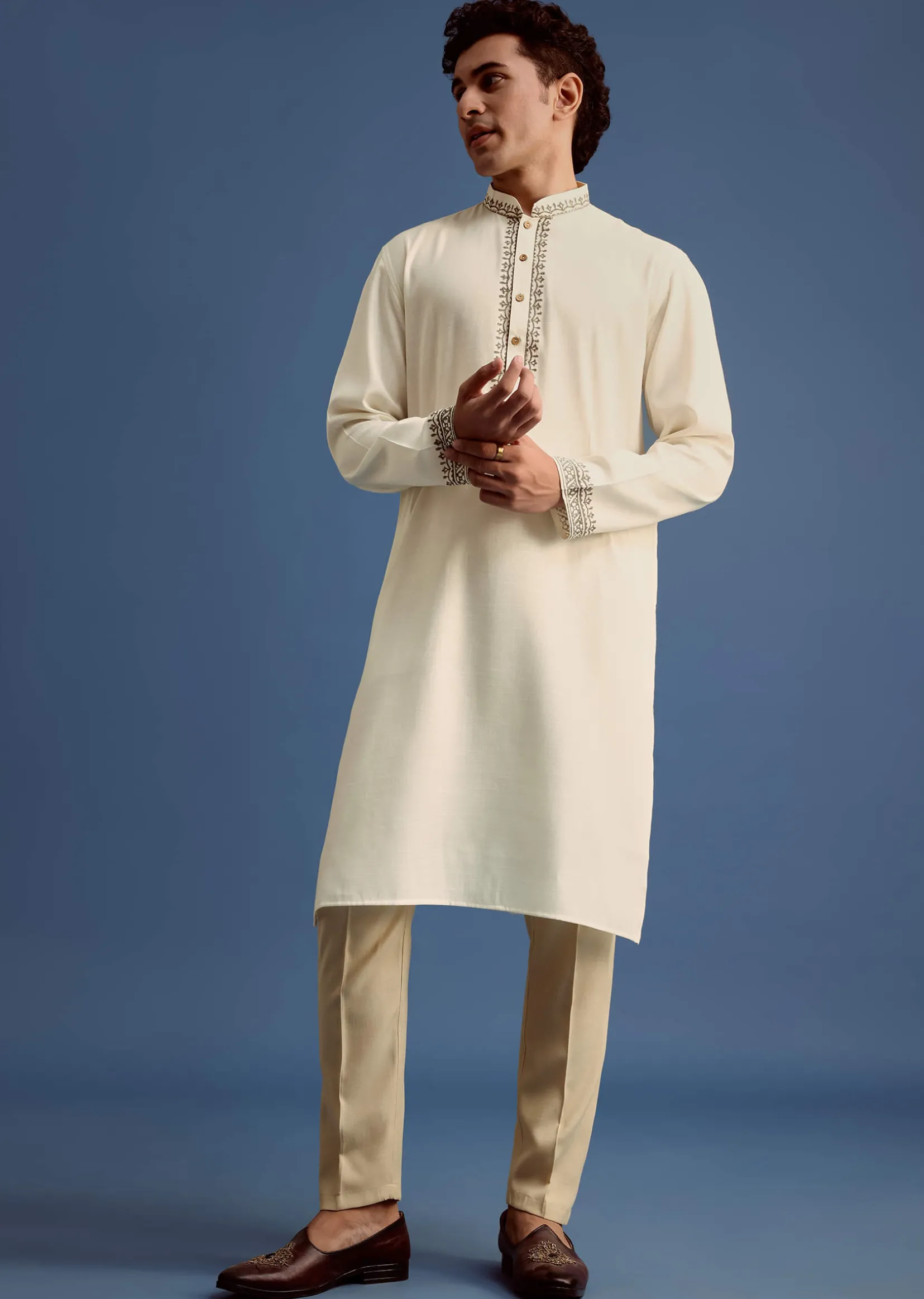 White Floral Block Printed Kurta Set
